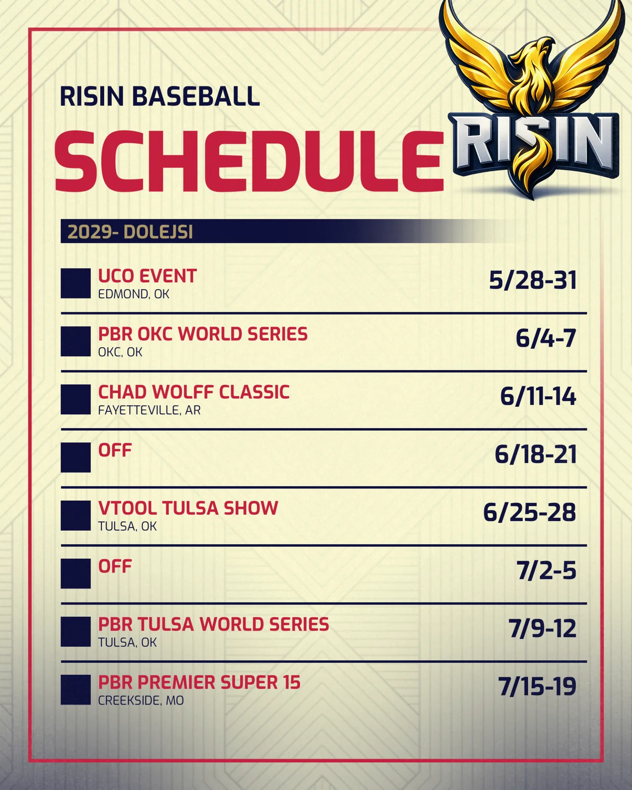 2029 Dolejsi Schedule